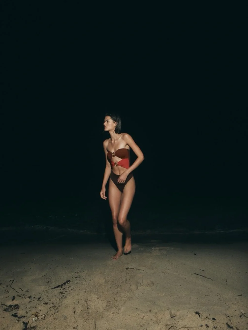 Zara Strapless Cutout One-Piece Swimsuit in Brown and Rust - Women Swim - Picture 3 of 7